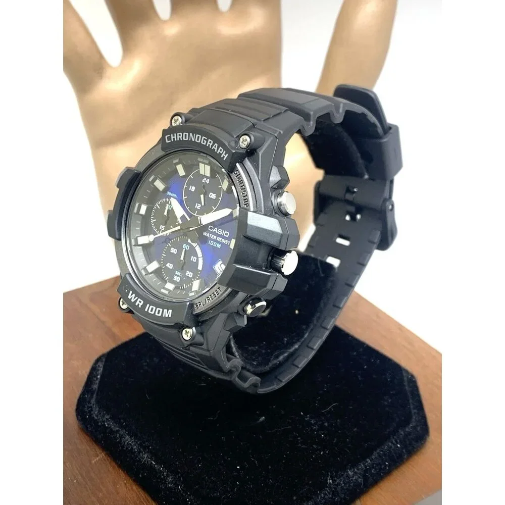 Casio Men's Watch MCW110H-2A Quartz Chronograph Blue Dial Black Resin 45mm 5541